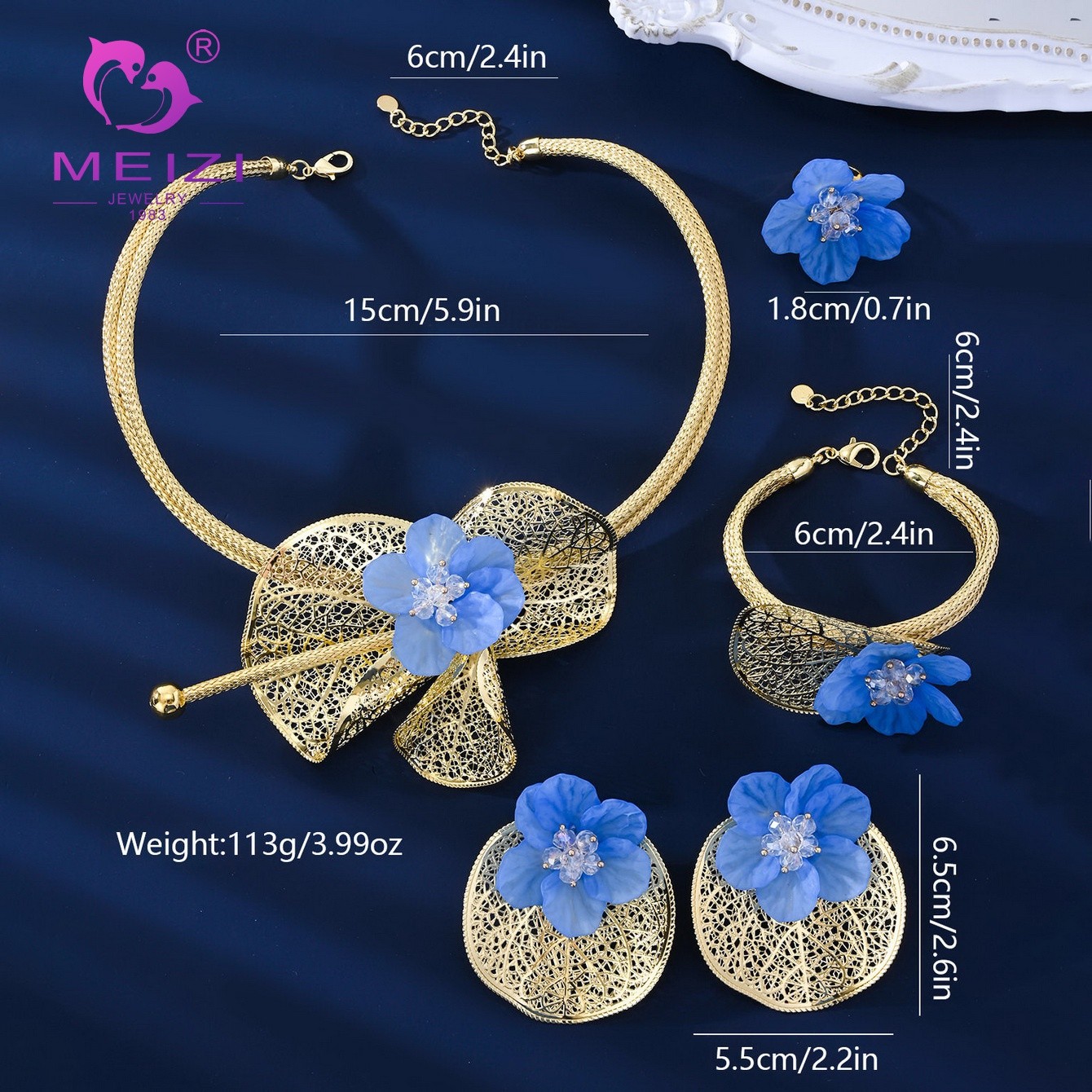 Blue artificial flower jewelry set Blue artificial flower jewelry set