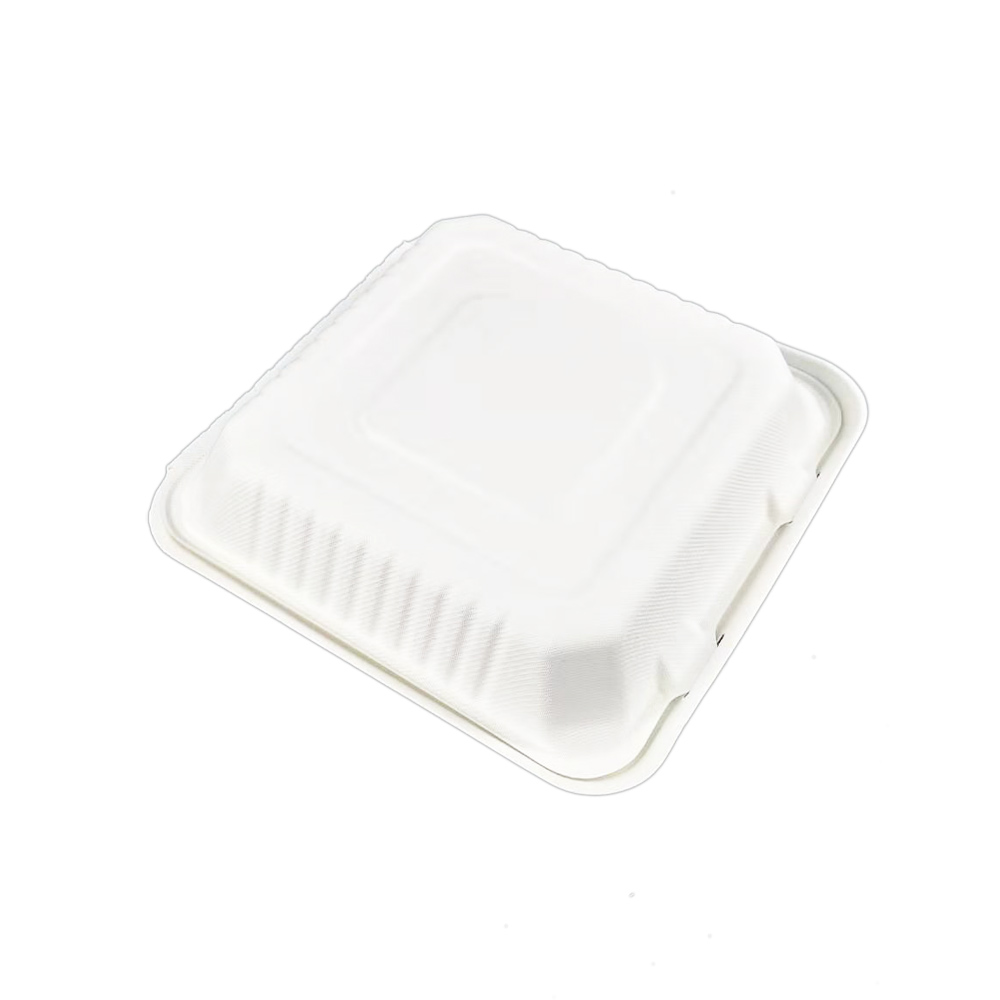 8inch Clamshell Bagasse Lunch Box Food Container