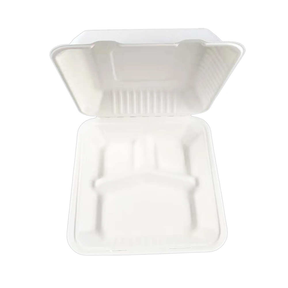 9 inch Clamshell Sugarcane Pulp Food Boxes Takeaway Container