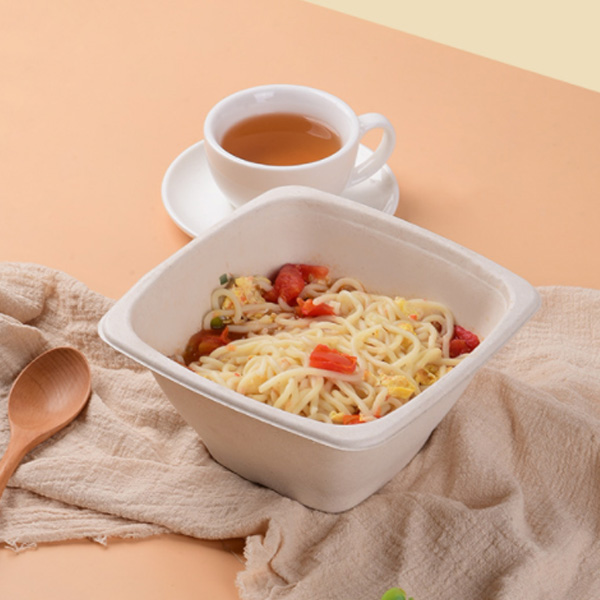 Bagasse Bevelled Square Bowl With Lid
