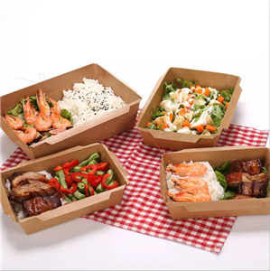 kraft paper food takeaway box with clear lid