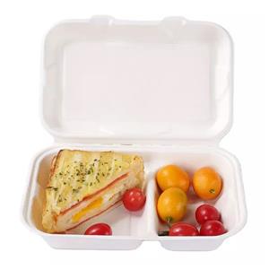 scatola da pranzo per alimenti a scomparto rettangolare in bagassa di canna da zucchero 9 x6