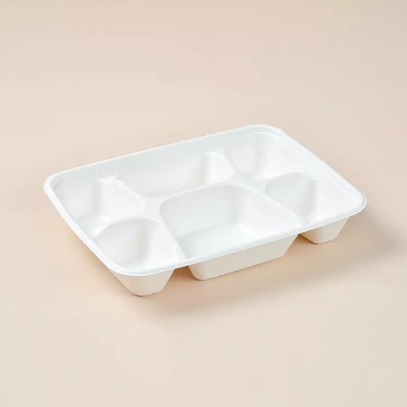 6 compartment takeway lunch food box sugarcane bagasse