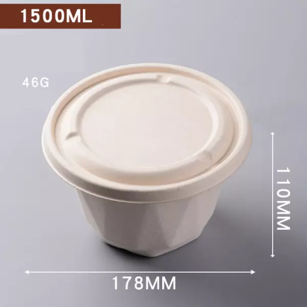 1500ml disposable sugarcane bagasse paper pulp bowl