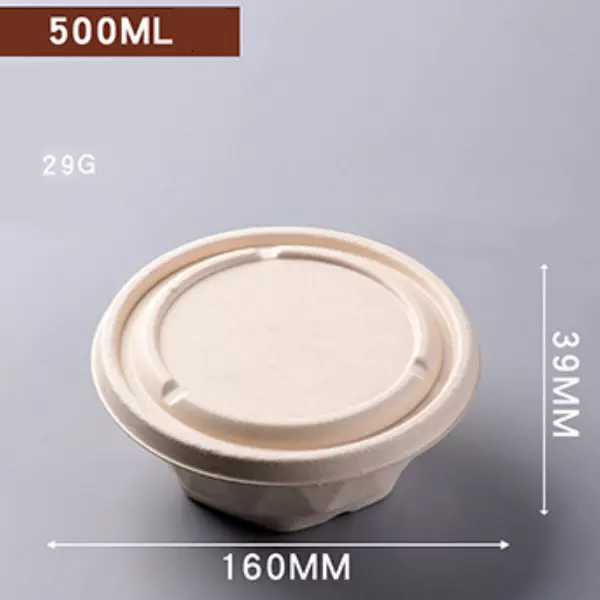 500ml sugarcane bagasse pulp round bowl with lid