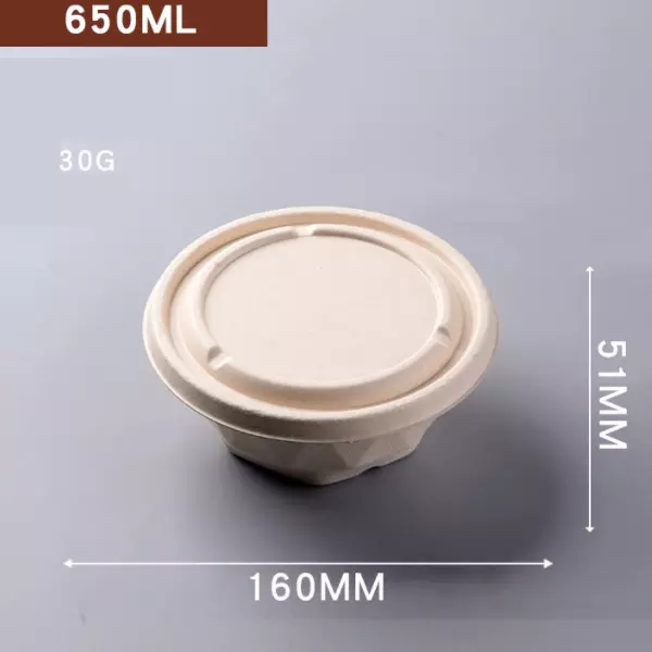 650ml disposable sugarcane bagasse pulp salad food bowl with lid