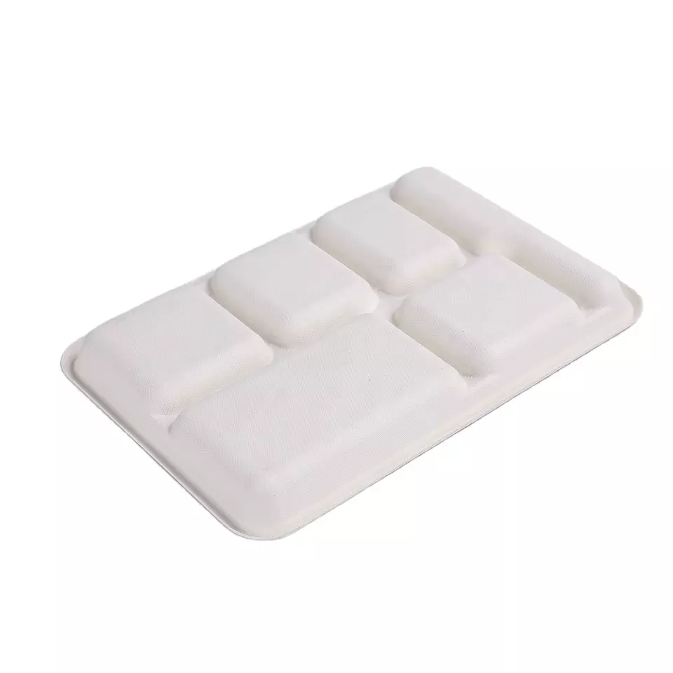 6 compartment bagasse square lunch trays