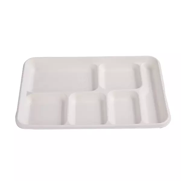 Quadratische Bagasse-Lunchtabletts mit 6 Fächern