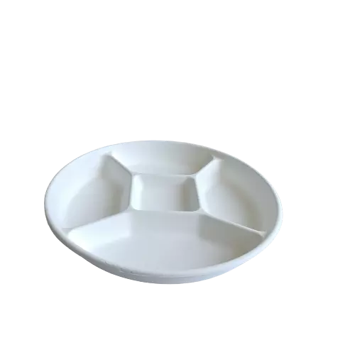 5 compartment sugarcane fiber bagasse round seafood plate
