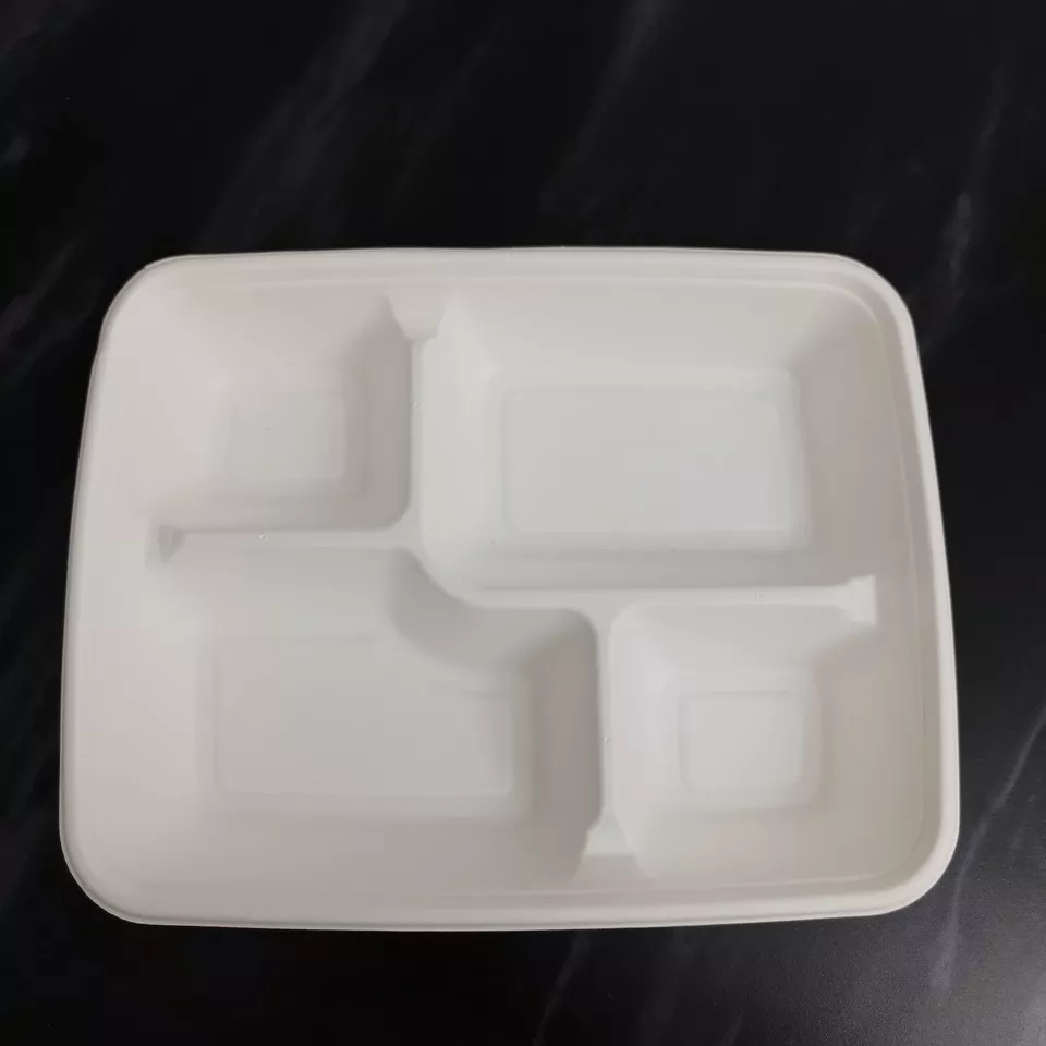 disposable bagasse compartment food tray with lid