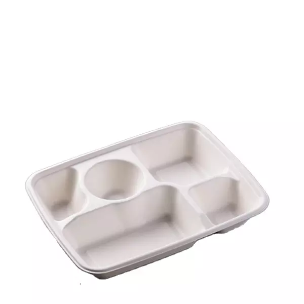 5-teiliges Geschirr-Zuckerrohr-Bagasse-Tablett, Lebensmittelbehälter