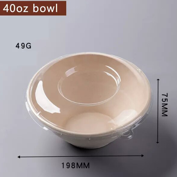 40oz sugarcane pulp tableware take-away bagasse bowl with lid