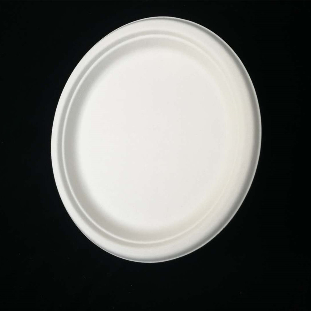 Китай 8,86-дюймовые белые одноразовые тарелки из жмыха сахарного тростника, производитель