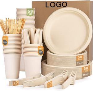Biodegradable Sugarcane Plates And Cutlery Set