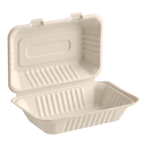 caja de comida de bagazo de caña de azúcar biodegradable 9"x6