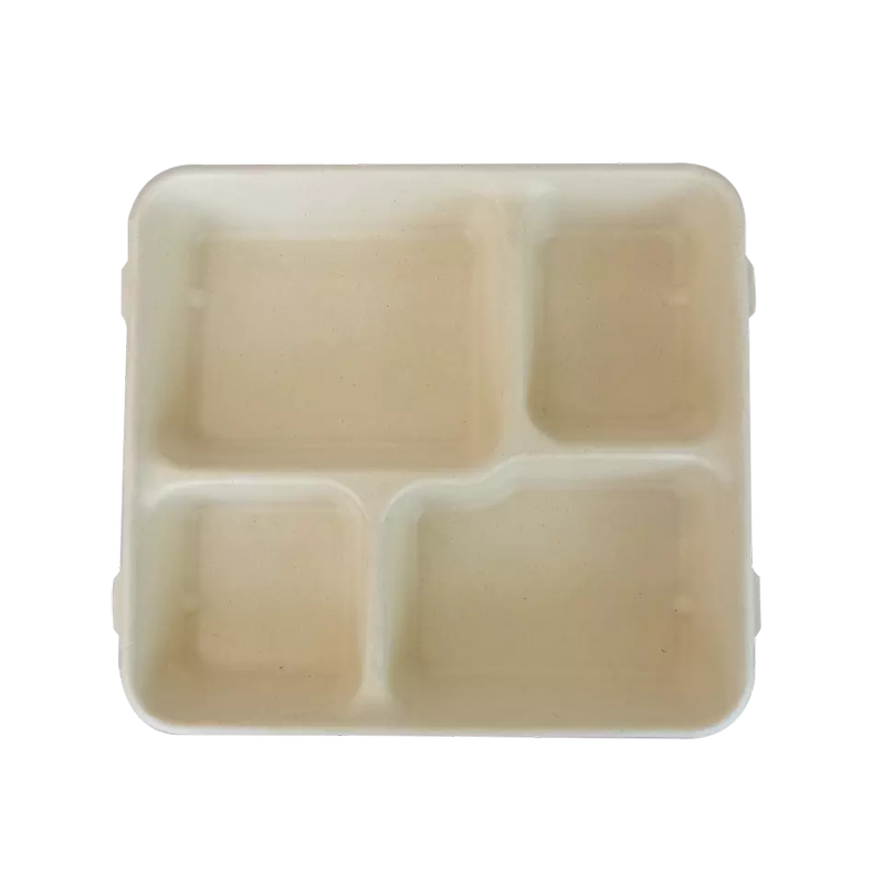 compostable square paper trays bagasse lunch box take away