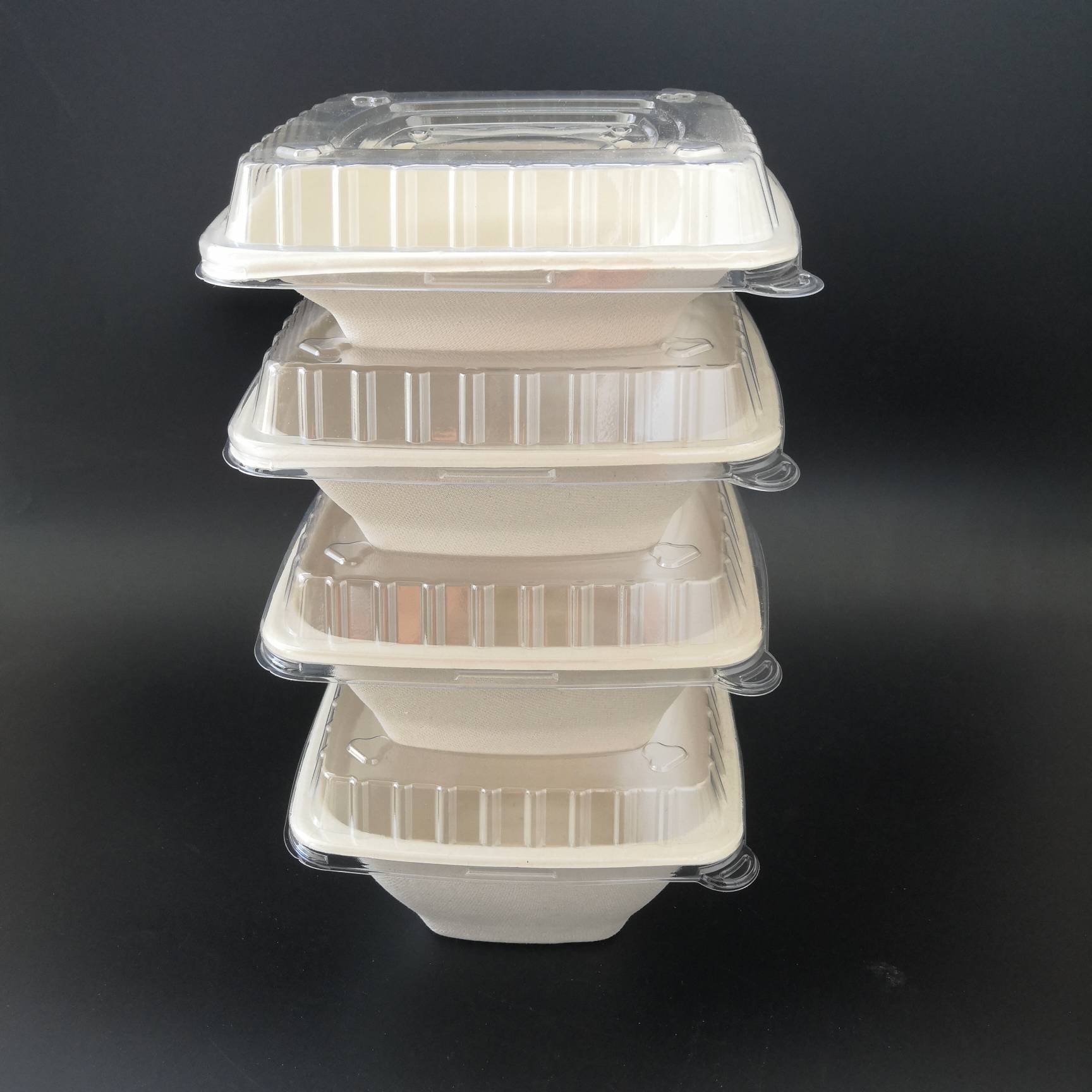 bagasse bevelled square bowl with lid