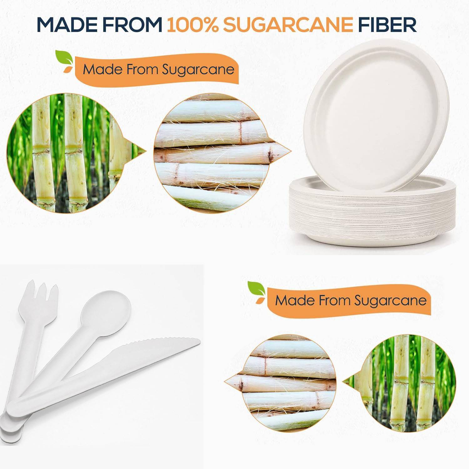 Sugarcane Bagasse Tableware Biodegradable Cutlery