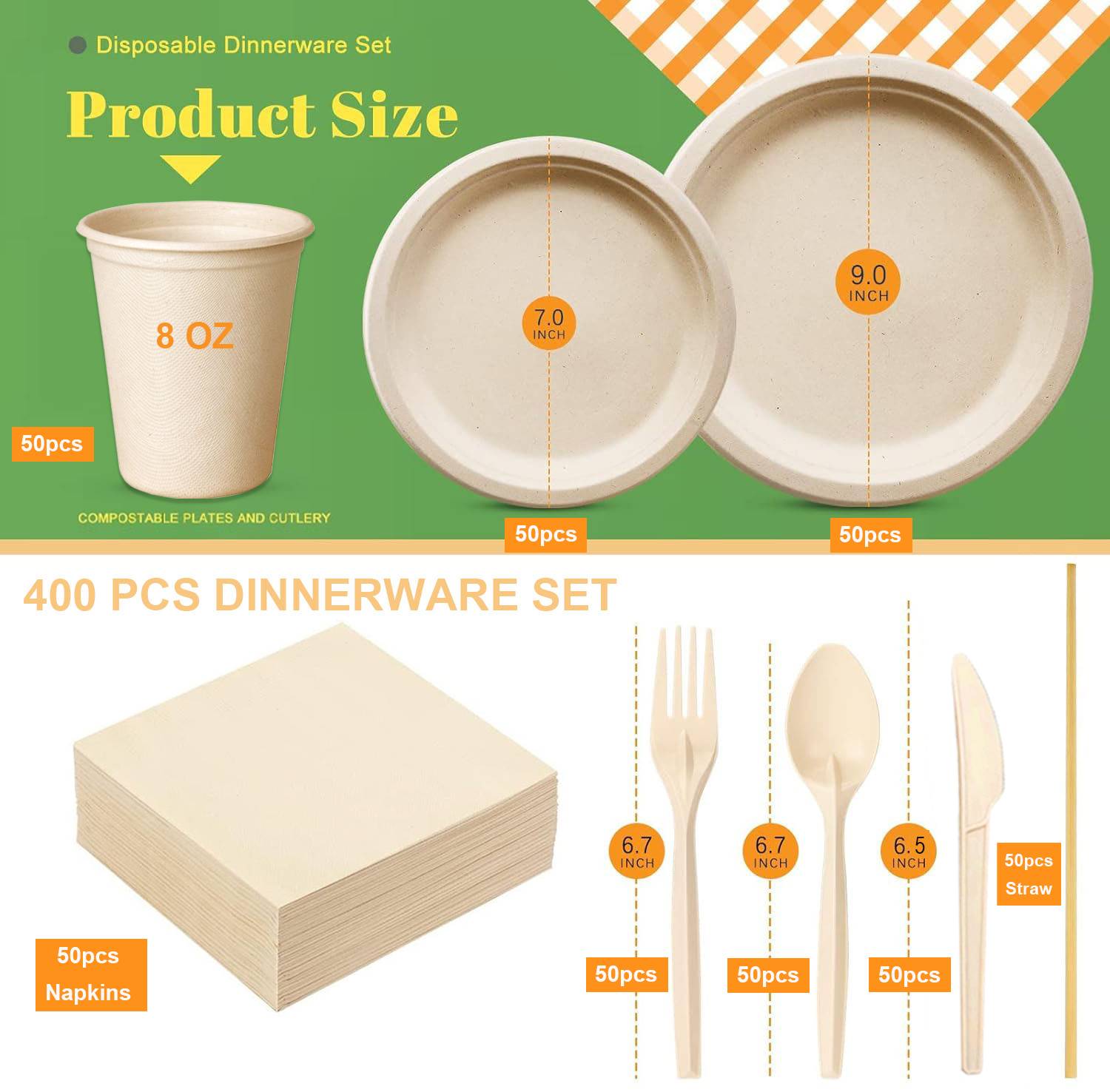 Eco-friendly Compostable Bagasse Paper Plates Tableware Set