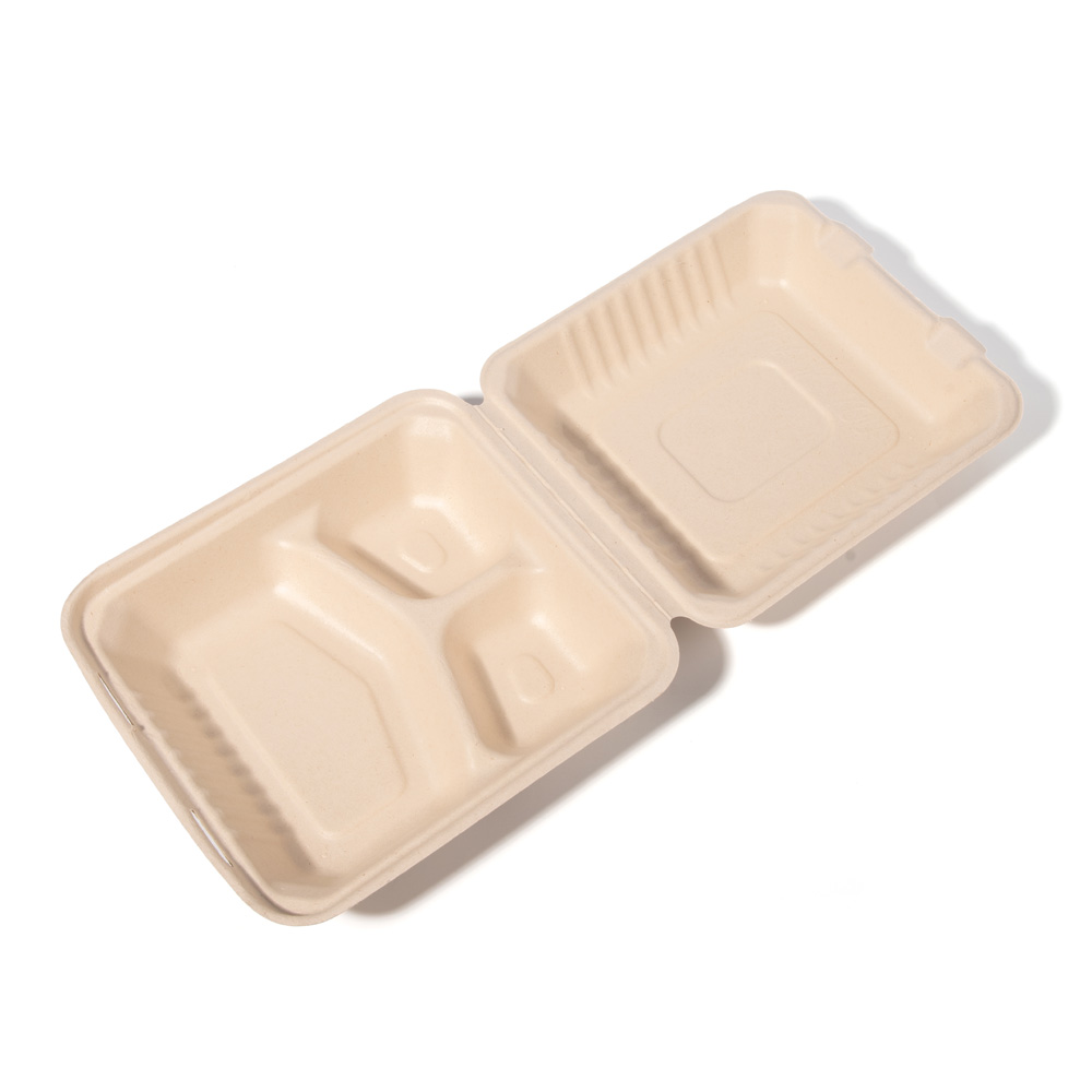 9 inch Clamshell Sugarcane Pulp Food Boxes Takeaway Container