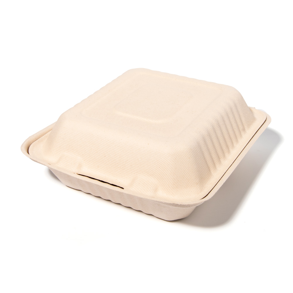 9 inch Clamshell Sugarcane Pulp Food Boxes Takeaway Container