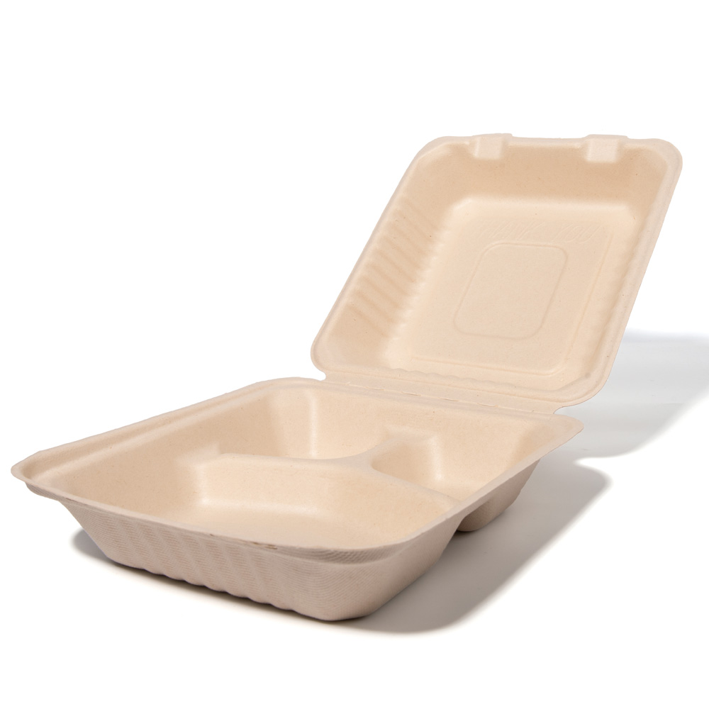 9 inch Clamshell Sugarcane Pulp Food Boxes Takeaway Container