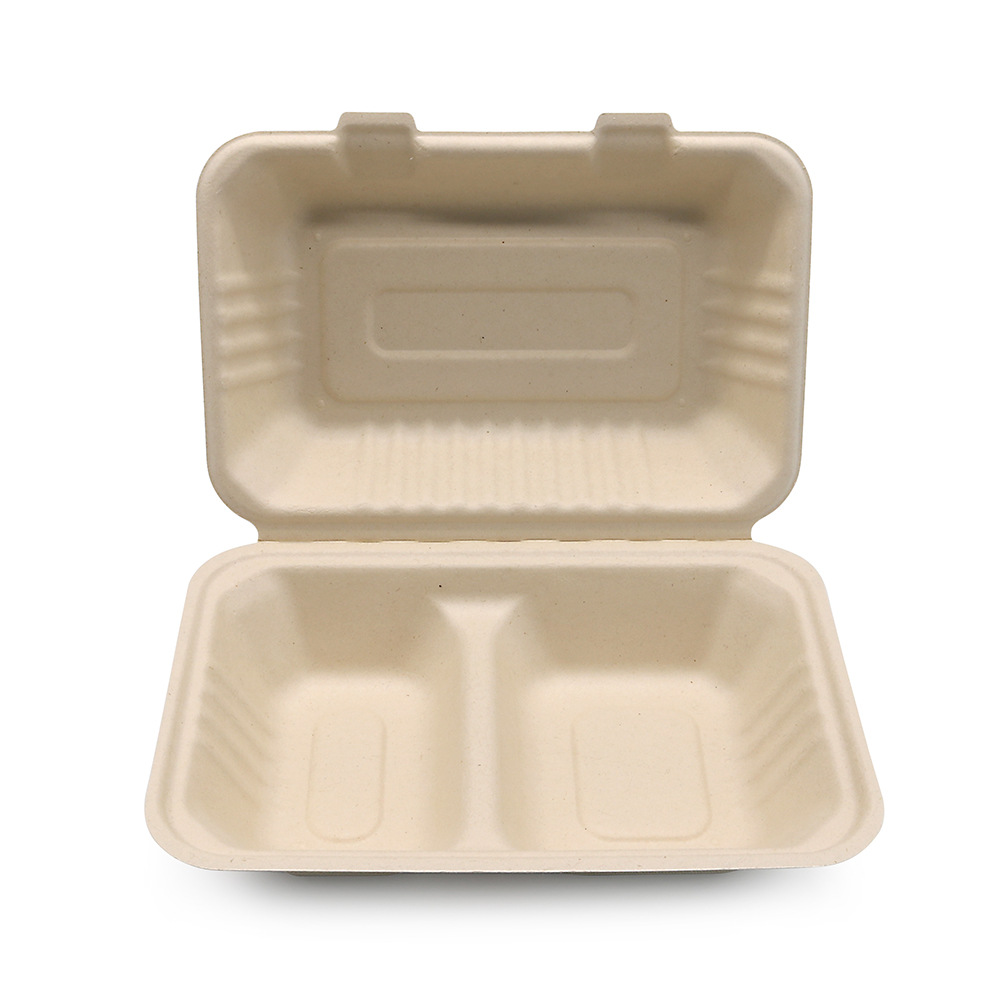 biodegradable sugarcane bagasse food box 9"x6