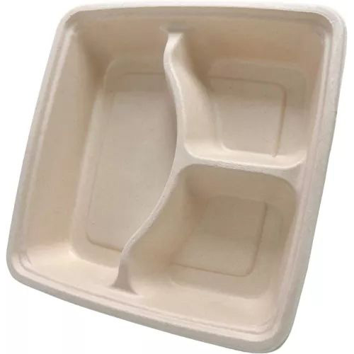 Eco-Friendly 3-Compartment Tray Sugarcane Bagasse