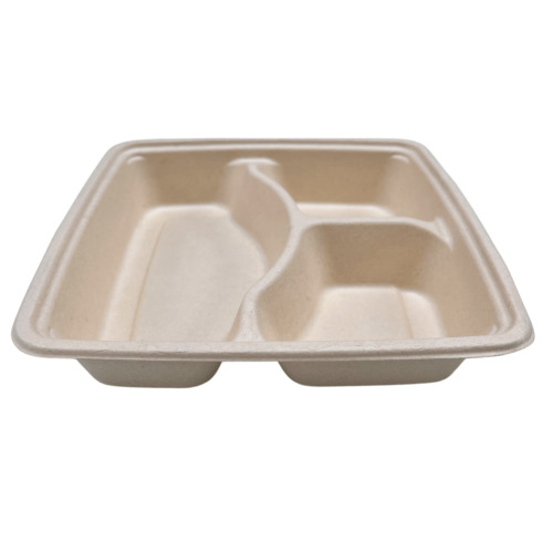 Eco-Friendly 3-Compartment Tray Sugarcane Bagasse