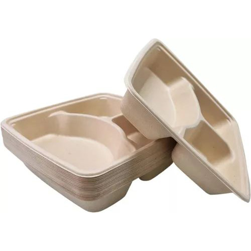 Eco-Friendly 3-Compartment Tray Sugarcane Bagasse