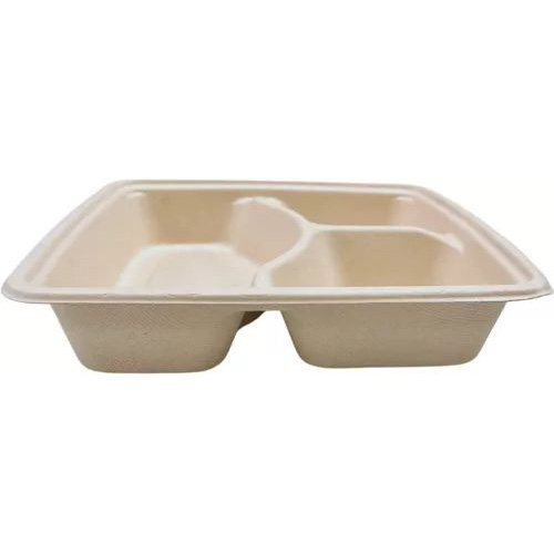 Eco-Friendly 3-Compartment Tray Sugarcane Bagasse