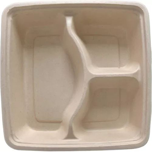 Eco-Friendly 3-Compartment Tray Sugarcane Bagasse