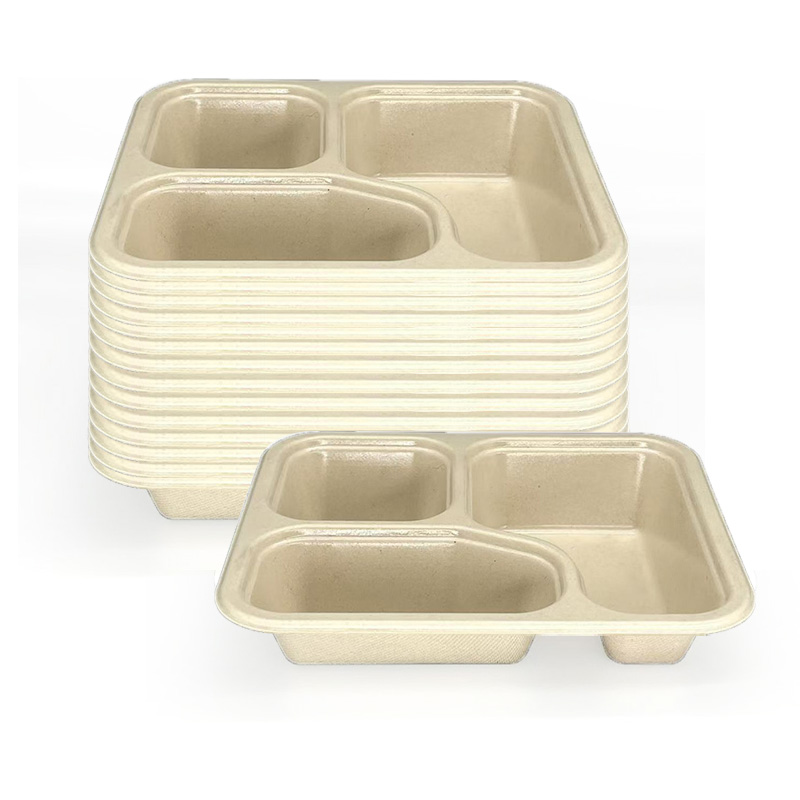 24.8oz 3 compatement Compostable Fiber Coated Tray