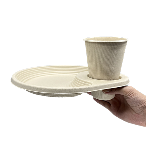 Disposable Bagasse Fiber Plate with Cup Holder