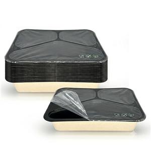 3-Compartment PFAS-Free Black Laminated Bagasse Trays