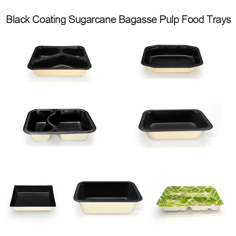 High-Barrier Black Laminated Octagonal Bagasse Trays