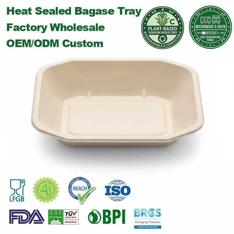 PFAS-Free Heat Sealable Octagonal Bagasse Trays with Coating