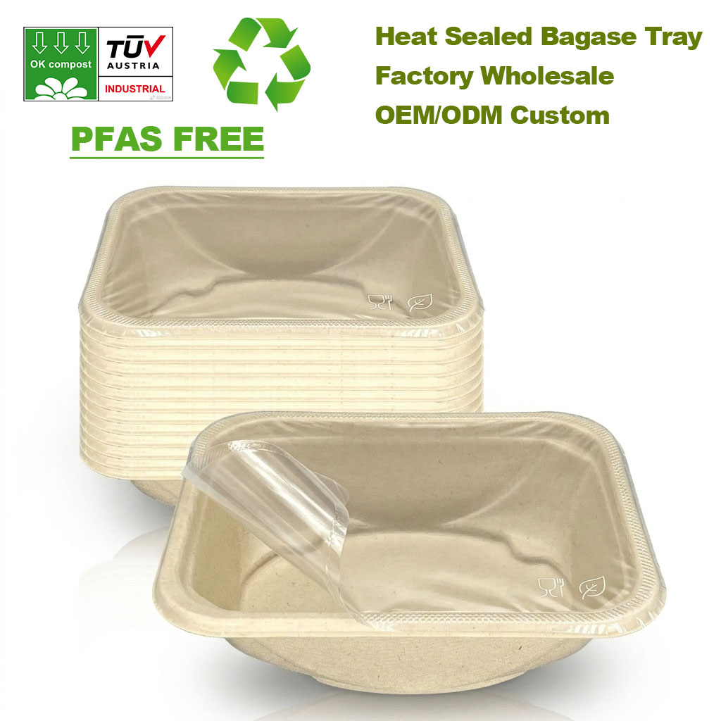 Premium Square PFAS-Free Laminated Bagasse Trays