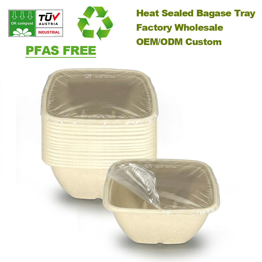 PFAS-Free Deep Square Heat Sealed Bagasse Bowls