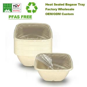 PFAS-Free Deep Square Heat Sealed Bagasse Bowls