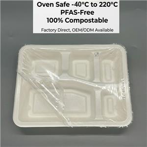 PFAS-Free 5-Compartment Laminated Bagasse Trays