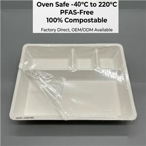 4-Compartment PFAS-Free Laminated Bagasse Trays