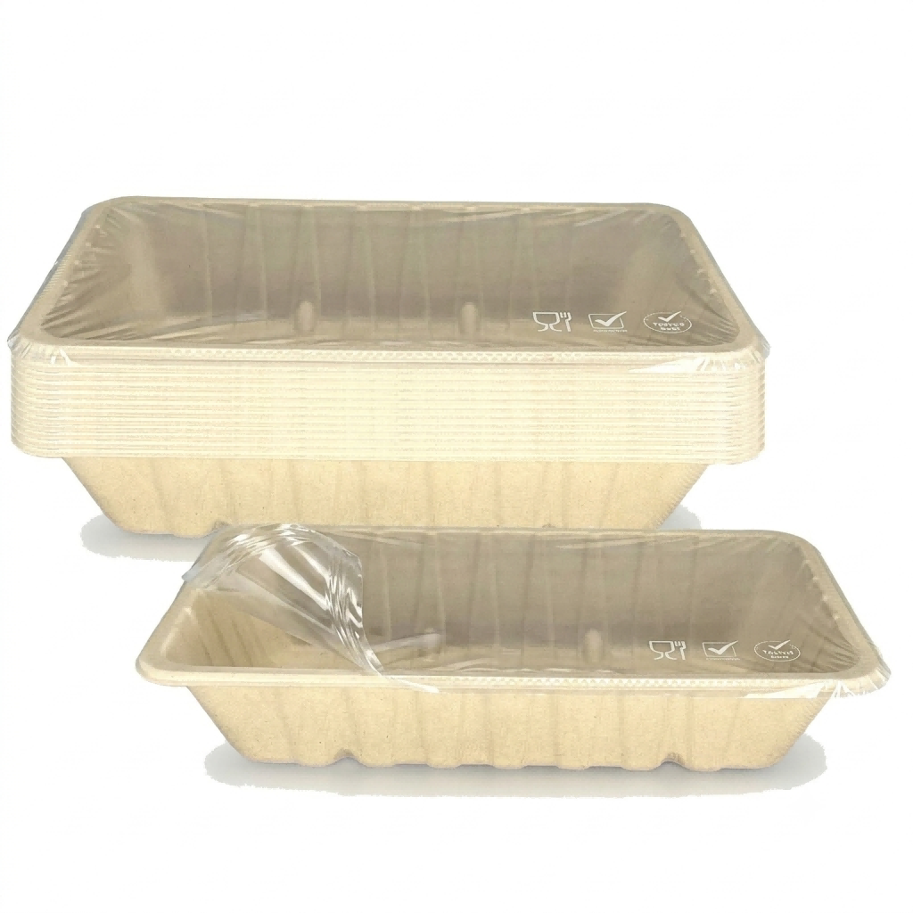 Reinforced Ribbed Laminated Bagasse Trays PFAS-Free