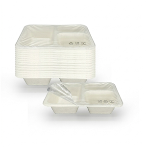 Pure White 3-Compartment Laminated Bagasse Trays