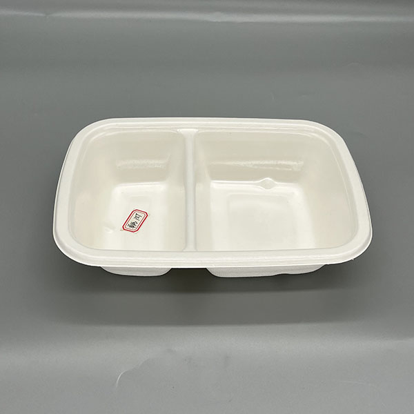 215x155mm White 2-Compartment Laminated Bagasse Trays
