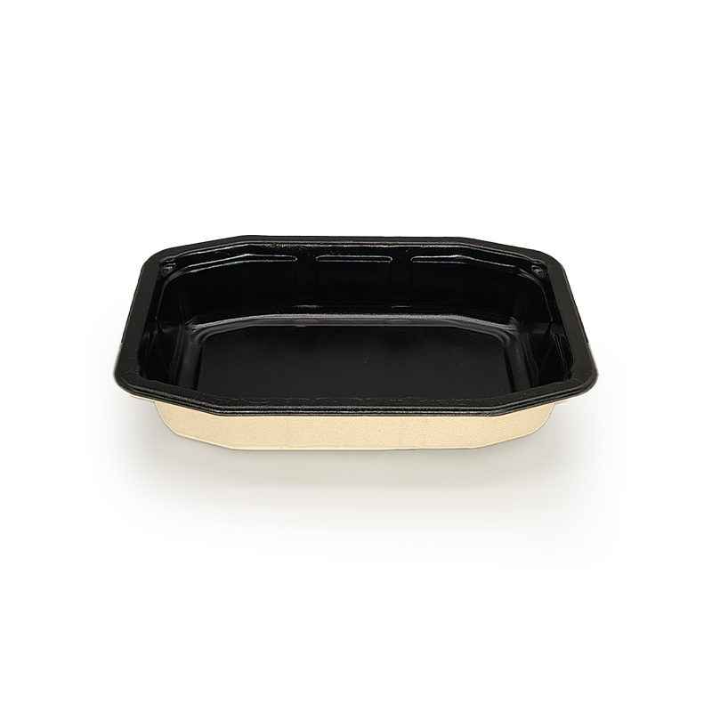 215x148mm High-Barrier Black Laminated Octagonal Bagasse Trays