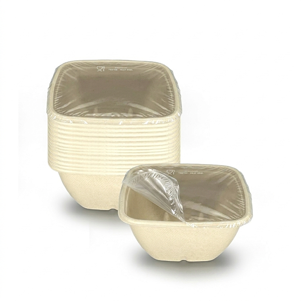 500ml PFAS-Free Deep Square Heat Sealed Bagasse Bowls