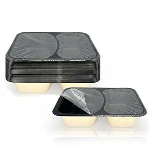 227*178mm 2-Compartment PFAS-Free Black Laminated Bagasse Trays