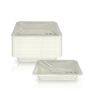200x155mm Pure White PFAS-Free Laminated Bagasse Tray