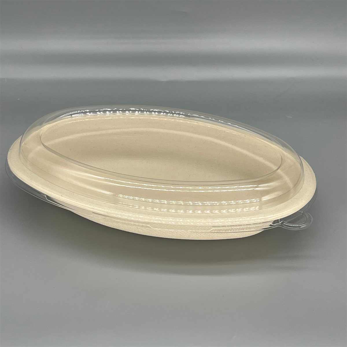 245mm Oval Sugarcane Bagasse Bowl with PET Lid